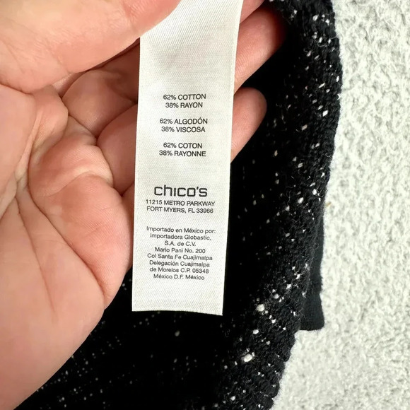 Chico's Cardigan Womens Small Black Open Front Sleeveless Longline Tweed‎ Boho - Picture 6 of 6